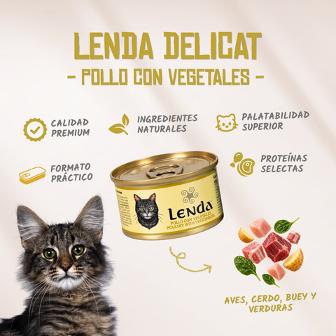 Lenda DELICAT  Bocaditos en Salsa de Pollo con Vegetales 85g para Gatos