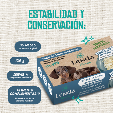 Migalhas de lombo de pescada para cachorros 120 gr