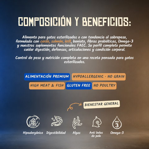 Lenda Grain Free Gato Esterilizado - Cerdo, Salmón y Krill