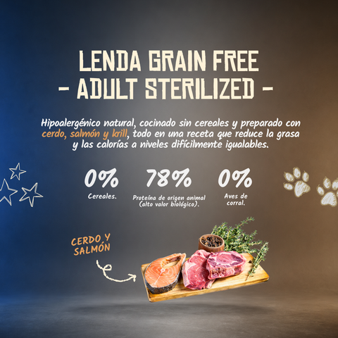 Lenda Grain Free Gato Esterilizado - Cerdo, Salmón y Krill